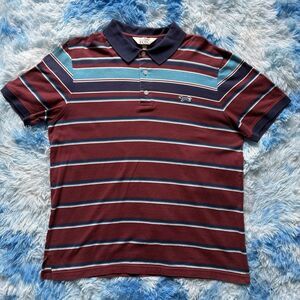 Retro Fox Striped Polo Shirt Mens XL Maroon Navy Teal Stripe